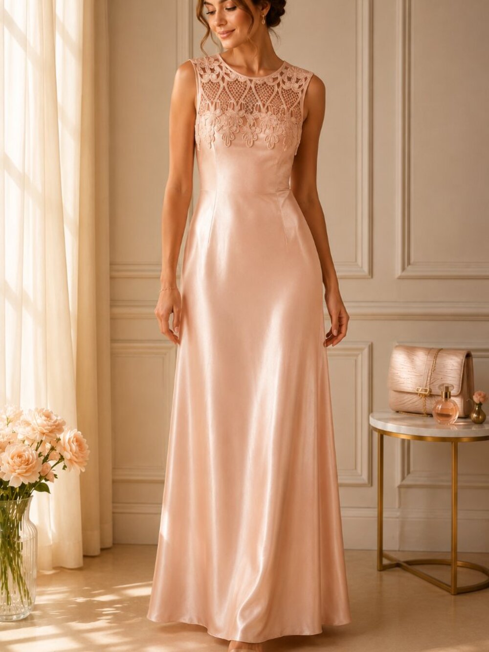 Jessica McClintock Vintage Designer Satin Maxi Dress Formal Romantic Cottagecore